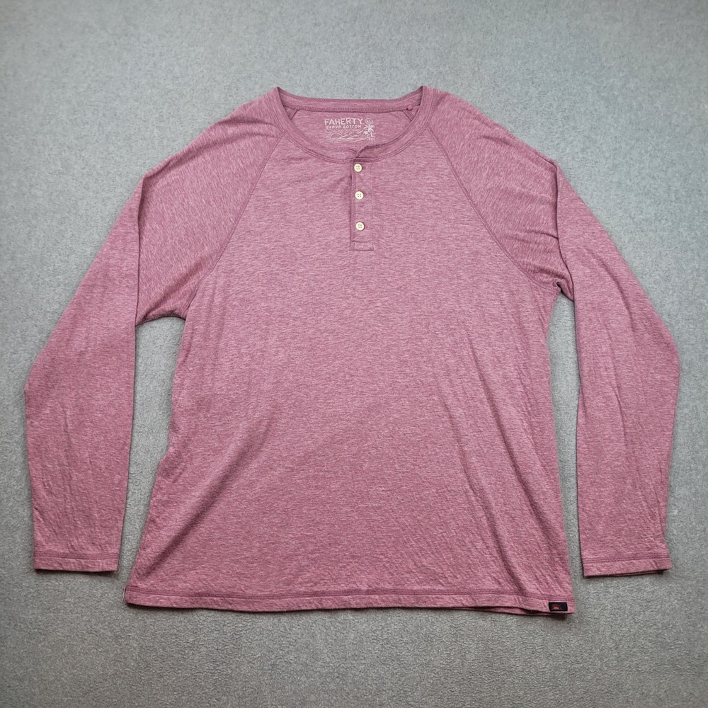 Faherty Cloud Cotton Henley Mens XL Pink Long Sleeve Raglan Tee